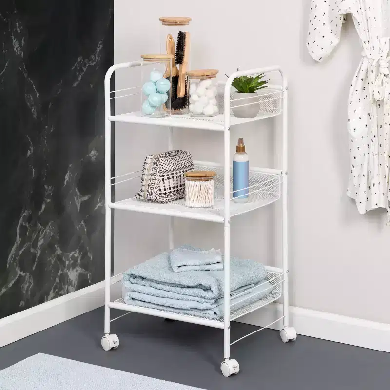 Wire Cart: Portable Steel Utility Storage, Bathroom & Wire Pulling Cart, White, 34.6" Height, 17.9" Depth