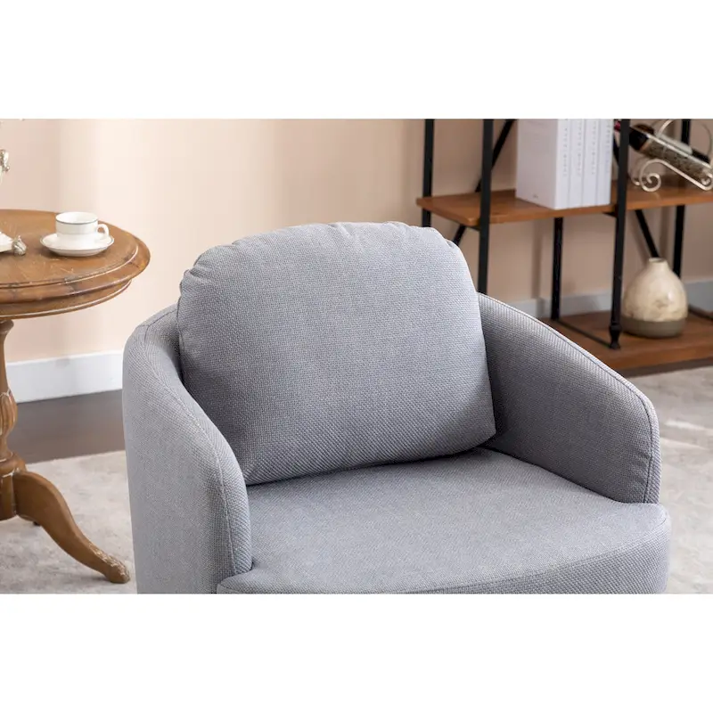 Light Blue Modern 30.3 Upholstered Swivel Accent Chair with Soild Wood Round Brown Base