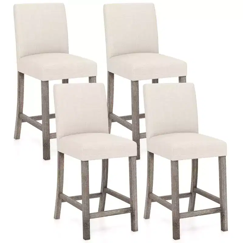 Costway 4PCS 24.5 Counter Height Bar Stools Modern Fabric Upholstered Kitchen Chairs