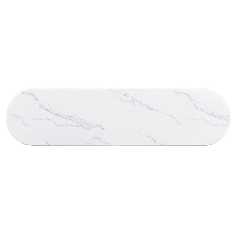 Oval Faux Marble Top Console Table Entryway Table, Narrow Sofa Table Hallway Accent Table with Triangular Base