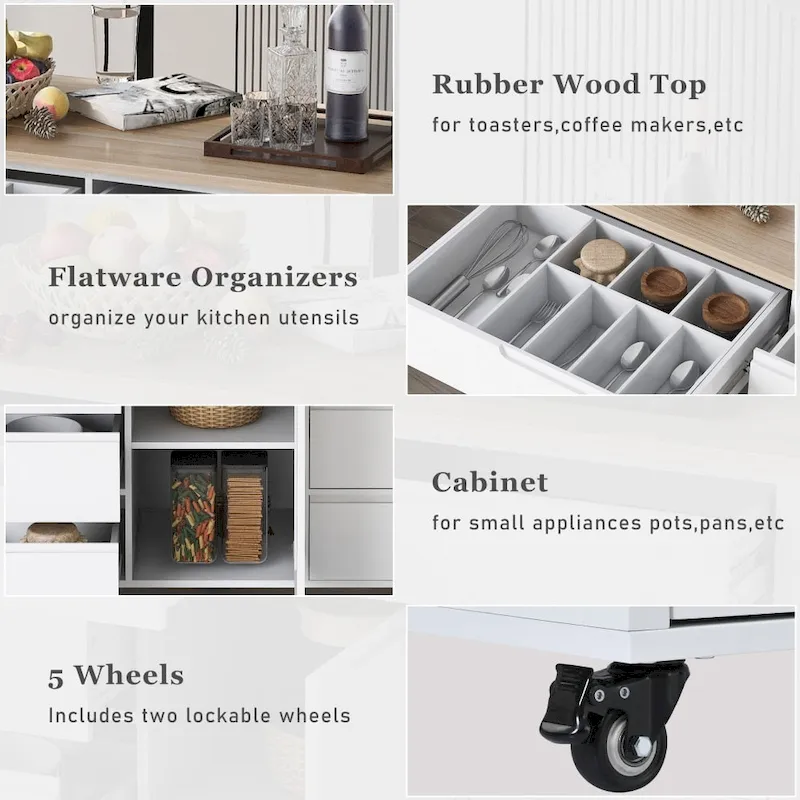 53 in. W Kitchen Island with Countertop and Drawers - N/A