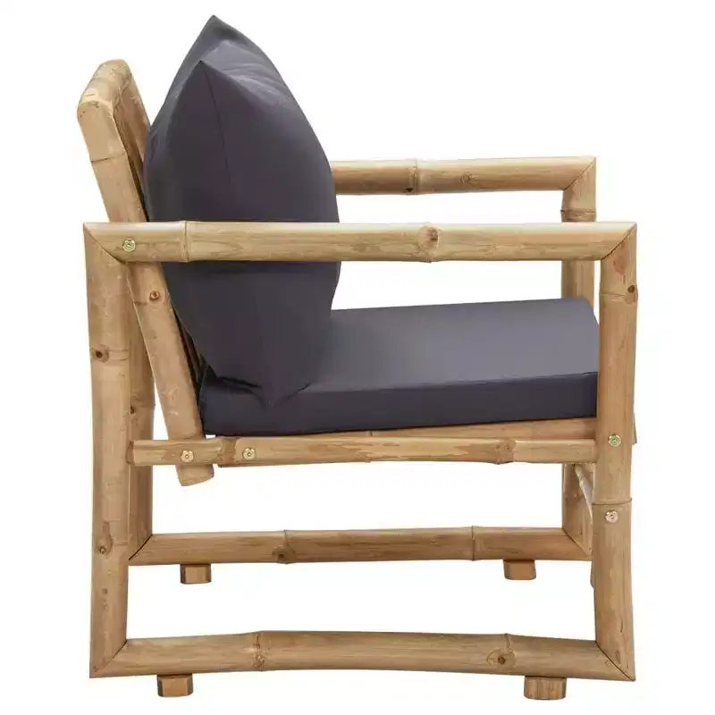 vidaXL Garden Chair Set of 2 Dark grey, Natural Bamboo, Polyester
