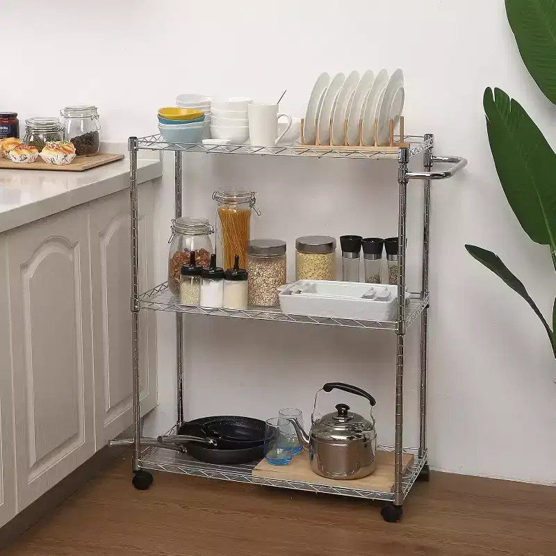 COZONY Kitchen Utility Cart, Steel Rolling Cart with Wheels Adjustable Storage Rack for Kitchen Restaurant