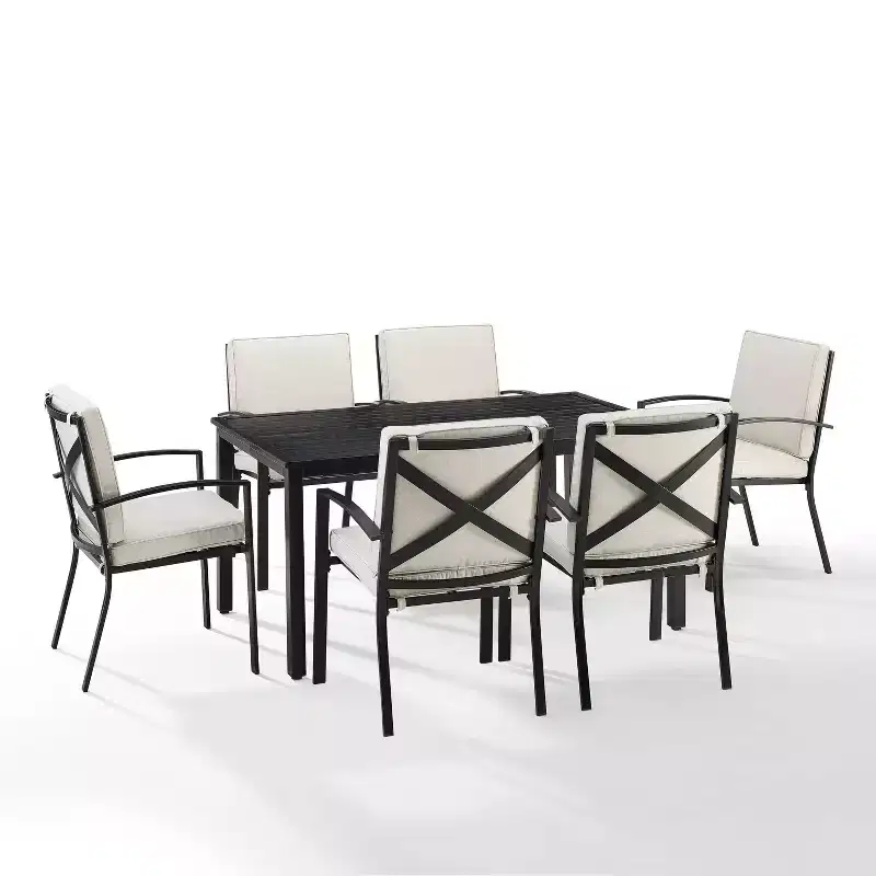 Kaplan 7pc Outdoor Dining Set with 6 Arm Chairs & Dining Table Oatmeal/Oil Rubbed Bronze - Crosley