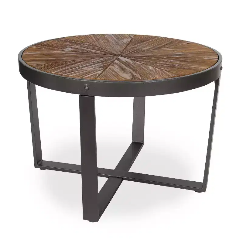 Kate and Laurel Gerhardt Round Metal Coffee Table, 24x24x15.5, Rustic Brown and Black