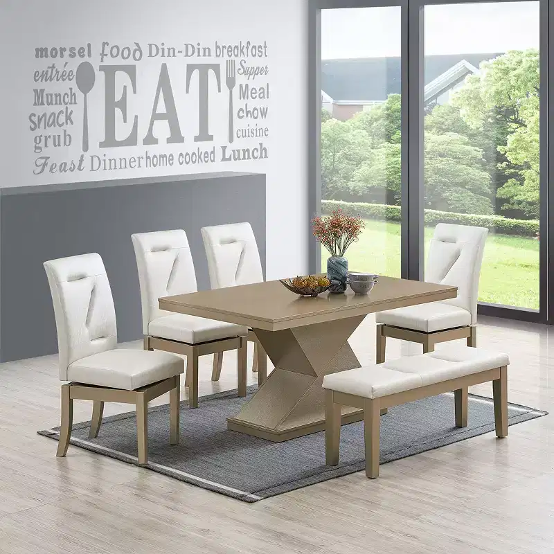 Kings Brand Furniture Hillsdale Upholstered Swivel Dining Chairs, Set of 2, White/Gold