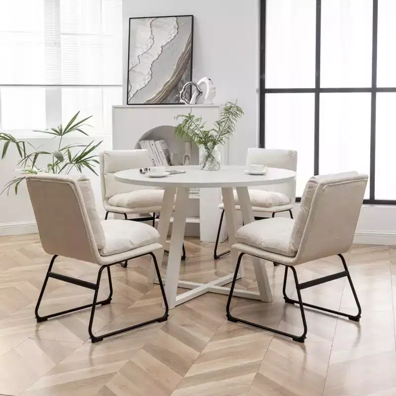 Roundhill Furniture Innes Round Dining Set, Trestle Dining Table with 4 Stylish Chairs, 5-Piece