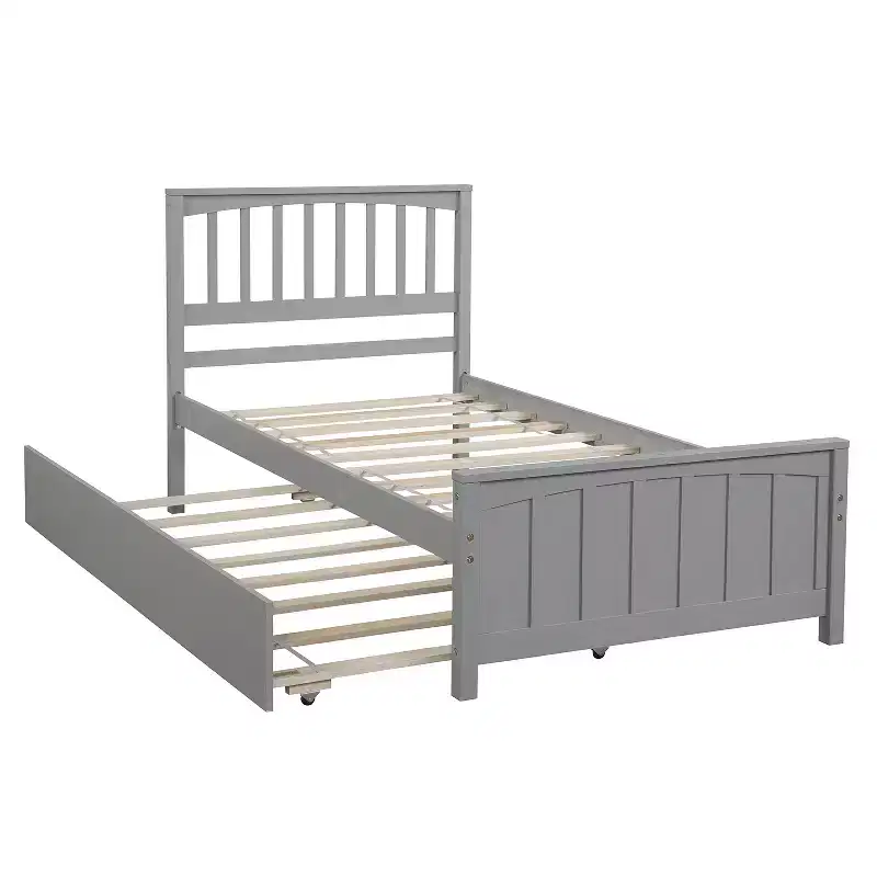 Twin Size Solid Pine Platform Bed with Roll-Out Trundle