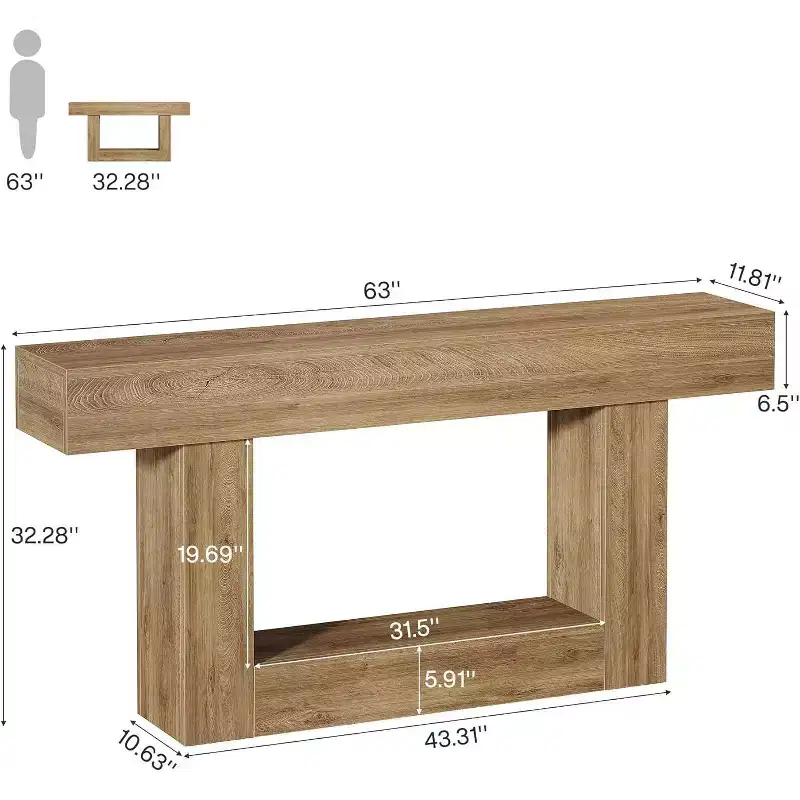 2-Tier Rustic Farmhouse End Table with U-Shaped Base Side Table for Living Room