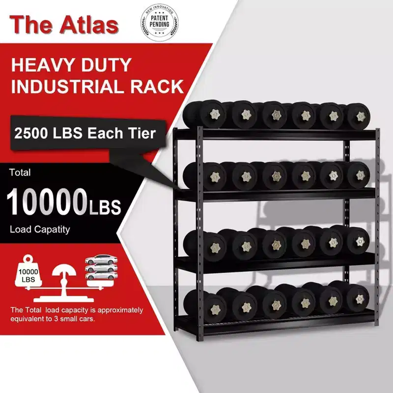 Atlas Shelving 4-Tier 77"x24"x72" 10000lbs Heavy Duty Steel Shelving Dark Gray: Adjustable Utility Storage, 2500lbs/Shelf Capacity