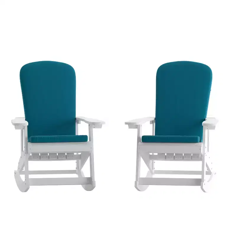 Merrick Lane All-Weather Polyresin Adirondack Rocking Chair with Vertical Slats and Weather Resistant Cushions