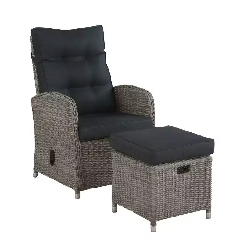 Monaco 2pc Wicker Outdoor Recliner & Ottoman - Gray - Alaterre Furniture: All-Weather, Water-Resistant Patio Set