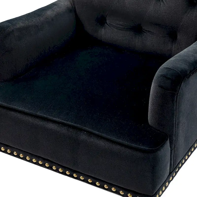 Geltrude Transitional Upholstered Button Tufted Club Chair with turned wooden Legs by HULALA HOME