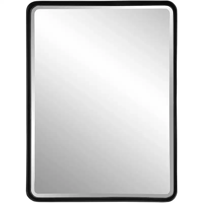 Uttermost Rectangular Vanity Decorative Wall Mirror Modern Beveled Satin Black Iron Frame 30 Wide Bathroom Bedroom Living Room