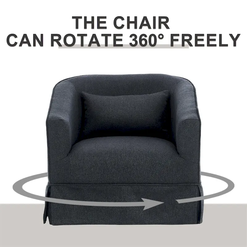 Swivel Barrel Chair with Ottoman and Black Metal Base