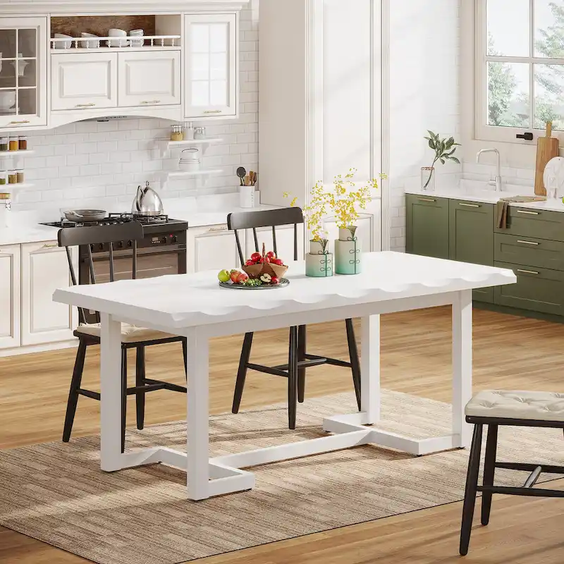 63-Inch Rectangular Dining Table with Solid Wood Leg and Thick Table Top for 4-6 People
