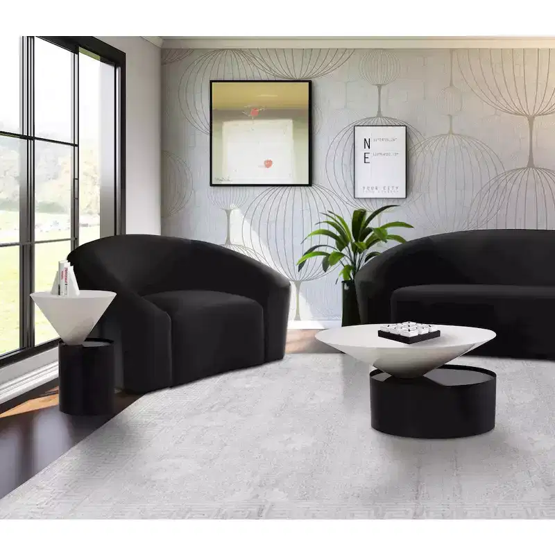 White Metal Top End Table with Matte Black Base, Contemporary Round Design