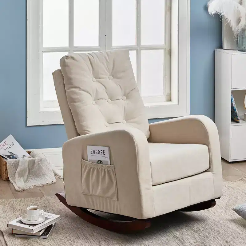 GDFStudio Ruskin Modern Wood Upholstered Adjustable Back Rocking Arm Chairs