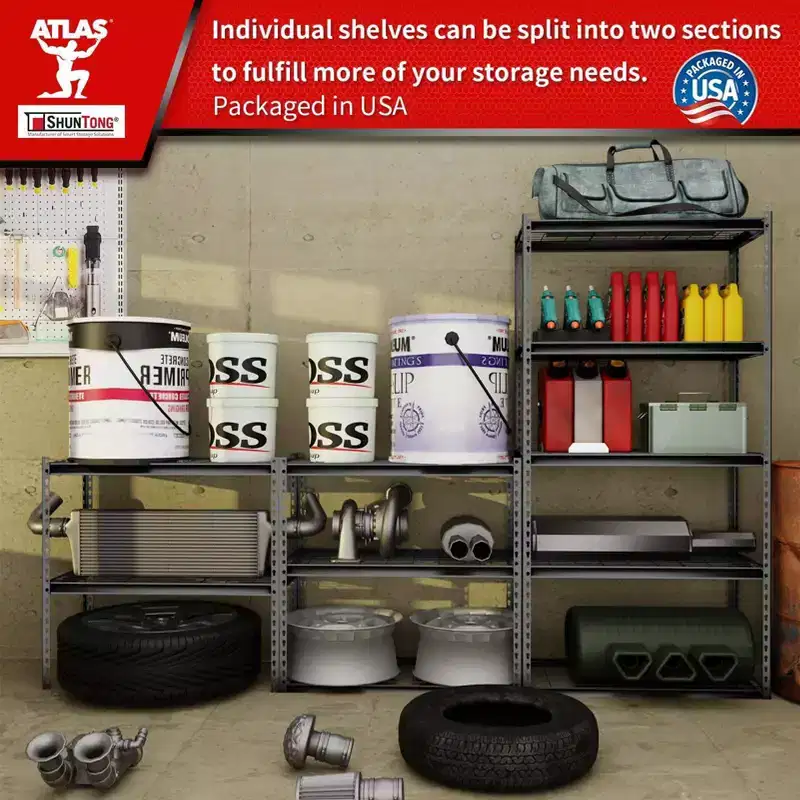 Atlas Shelving 5-Tier 36"x18"x72" Steel Boltless Shelving Load 4000lbs with Wire Deck Hammertone