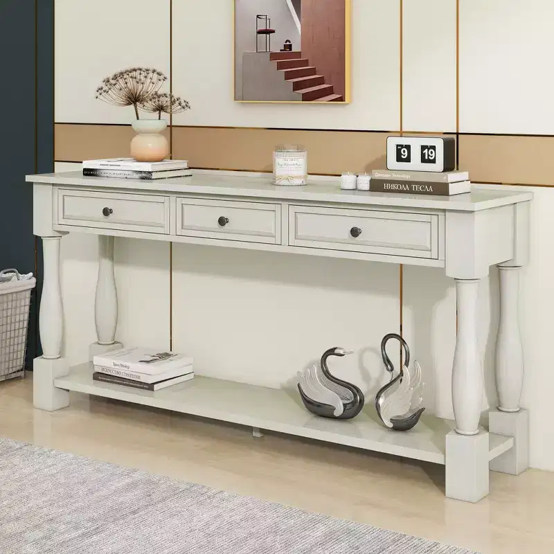 63L Extra-thick Console Table with Drawers and Shelf RE-ModernLuxe