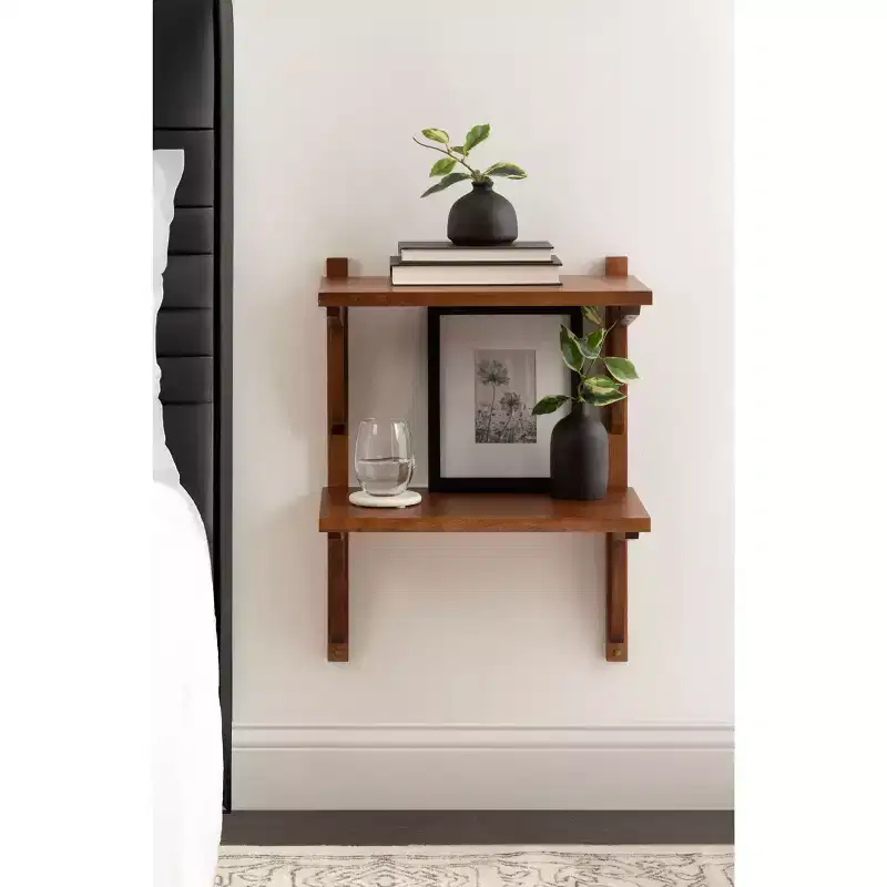 Brown 2-Tier Wall-Mounted Floating Side Table, for 1