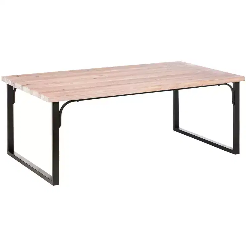 Coffee Table, Brown - Fir Wood with Iron Frame