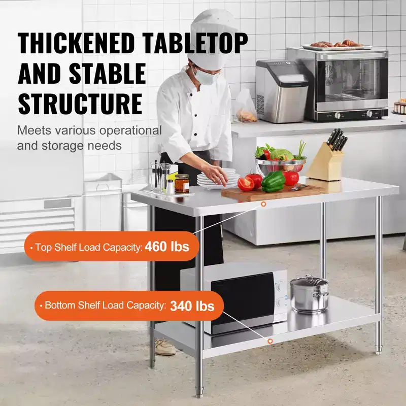 Stainless Steel Prep Table 24''x48''x34'' with Adjustable Shelves