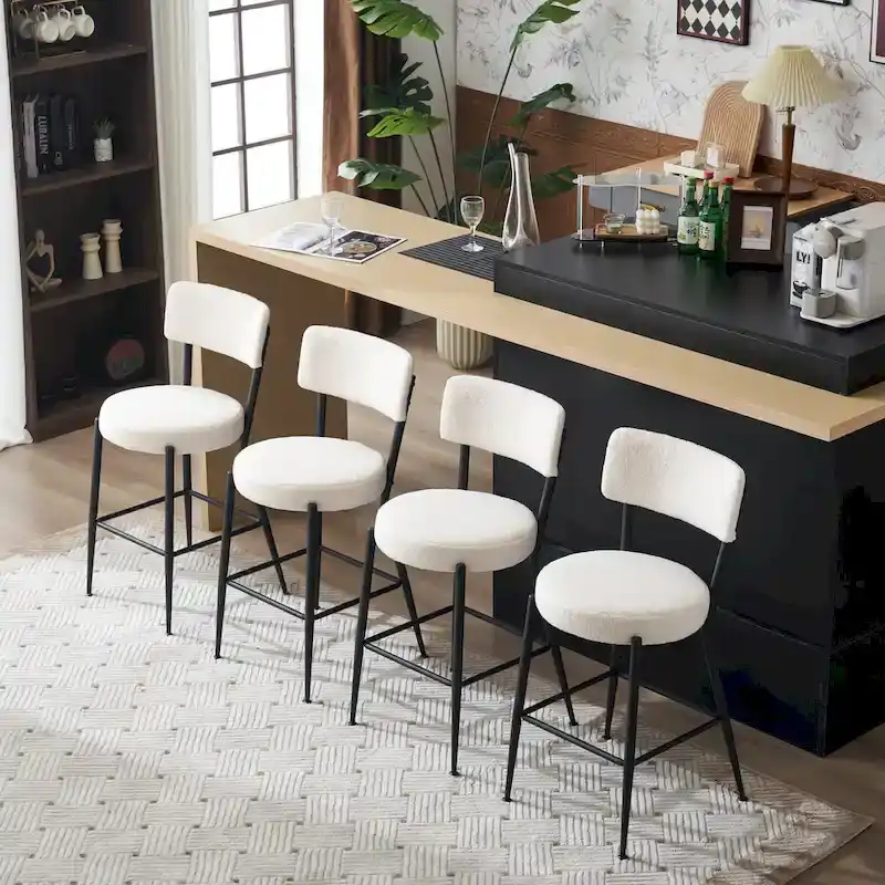 Set of 2/Set of 4 Modern Teddy Fabric Upholstered Bar Stools with Metal Base