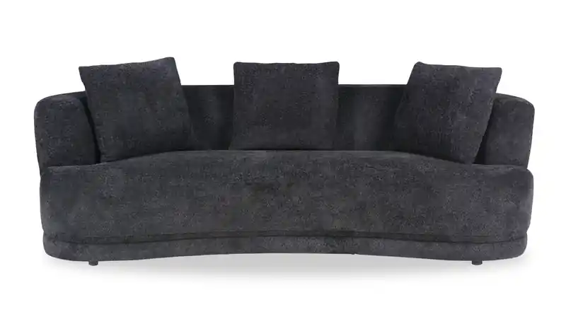 91 Fabric Curved Sofa with Accent Pillows - Wooly Raven Black