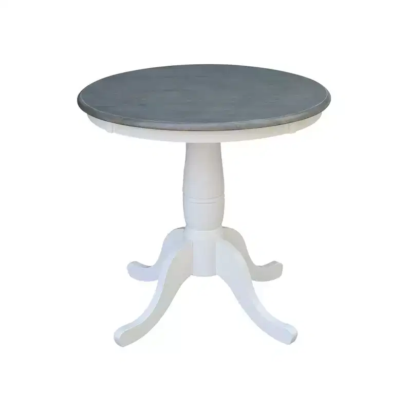 29" Dining Height Ronin Round Pedestal Table White/Heather Gray - International Concepts: Solid Wood, Small Space