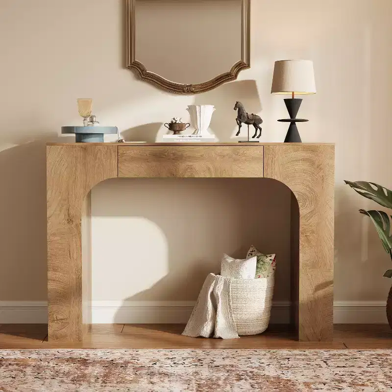 47-Inch Farmhouse Console Table with Drawer, Long Sofa Table for Behind Couch, Rustic Entryway and Hallway Table for Living Room Oak