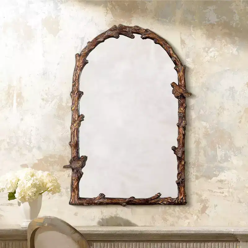 Uttermost Arched Top Vanity Accent Wall Mirror Rustic Antique Gold Gray Metal Frame 26 Wide for Bathroom Bedroom Living Room Home