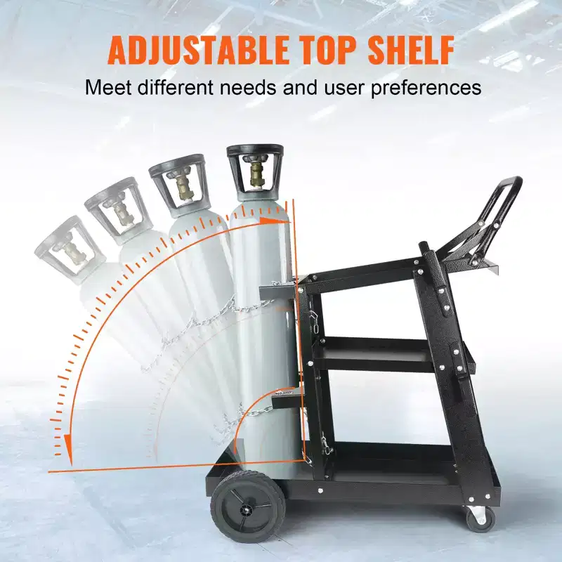 3-Tier Heavy Duty Welding Cart with 400 lbs Capacity, 360° Swivel Wheels & Safety Chains