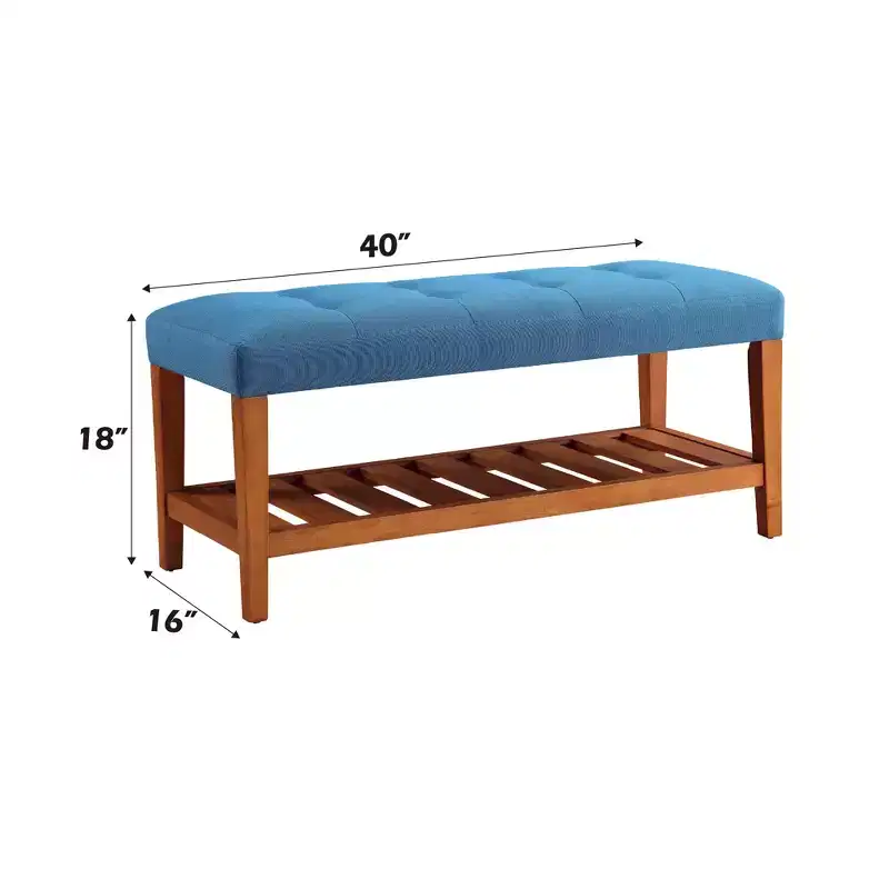 Light Blue Fabric & Oak Finish storage Benches