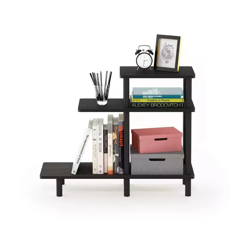 3-Tier Reversible Sofa Side End Table W/Open Storage Shelves,Espresso