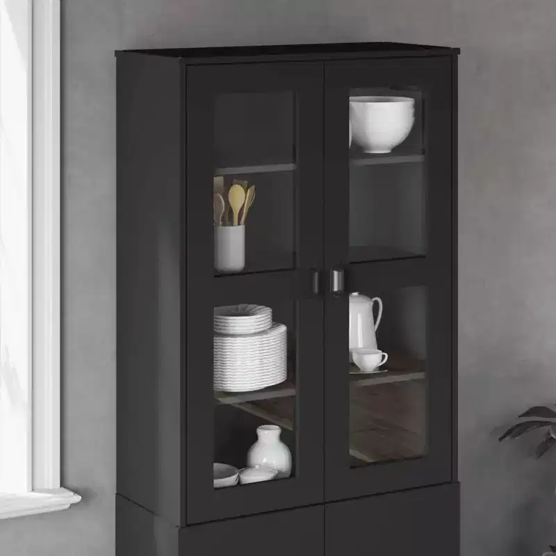 Industrial Highboard Top with 3 Shelves & Frosted Glass Doors – Anthracite