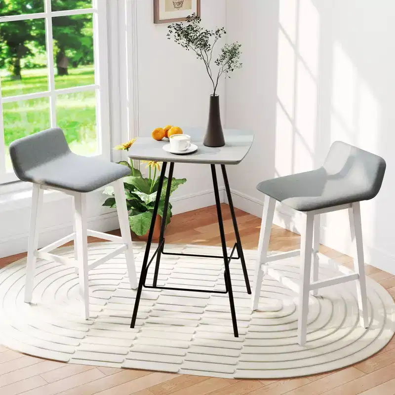 29-Inch Upholstered Barstools with Low Back, Footrest & Wood Legs for Kitchen Island