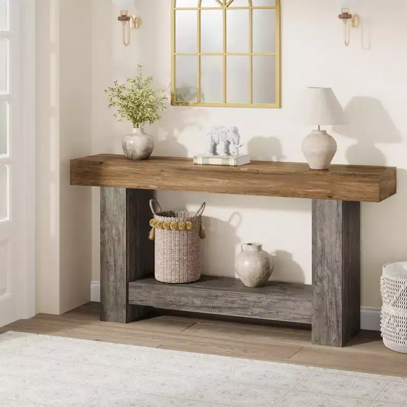 Farmhouse 2-Tier Entryway Console Table, 63