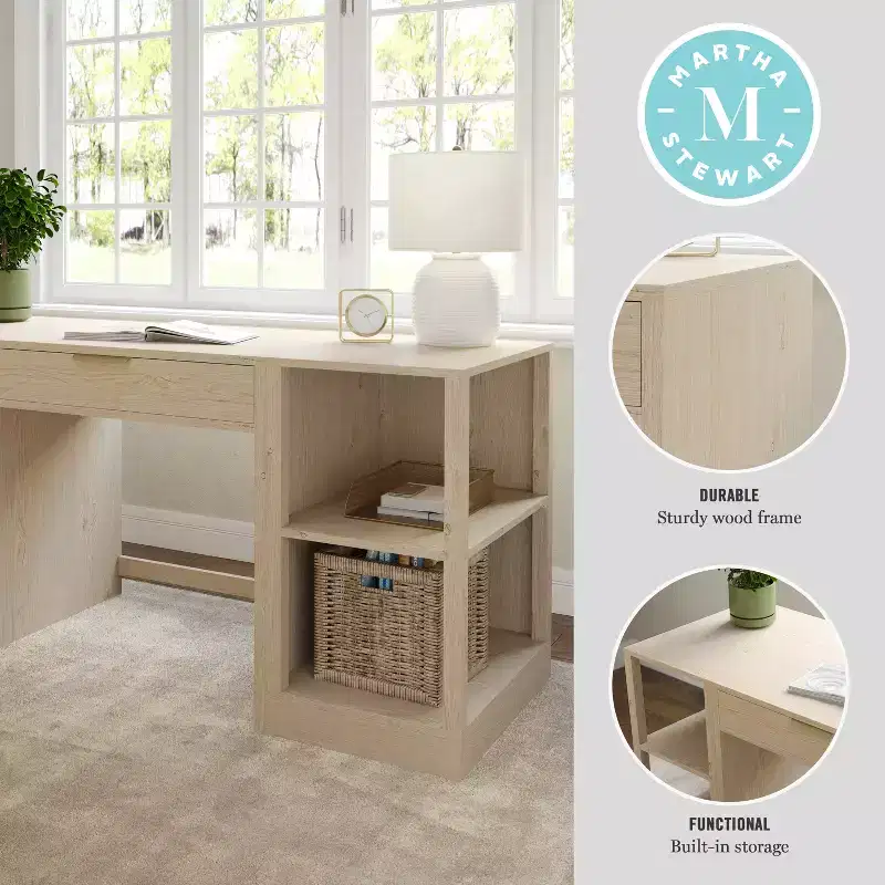 Martha Stewart Kayden Home Office Modular Single-Drawer Desk with Dual 2 Tier Shelves