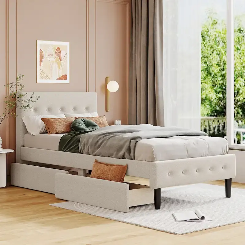 Twin Size Platform Bed Frame with Storage Drawers