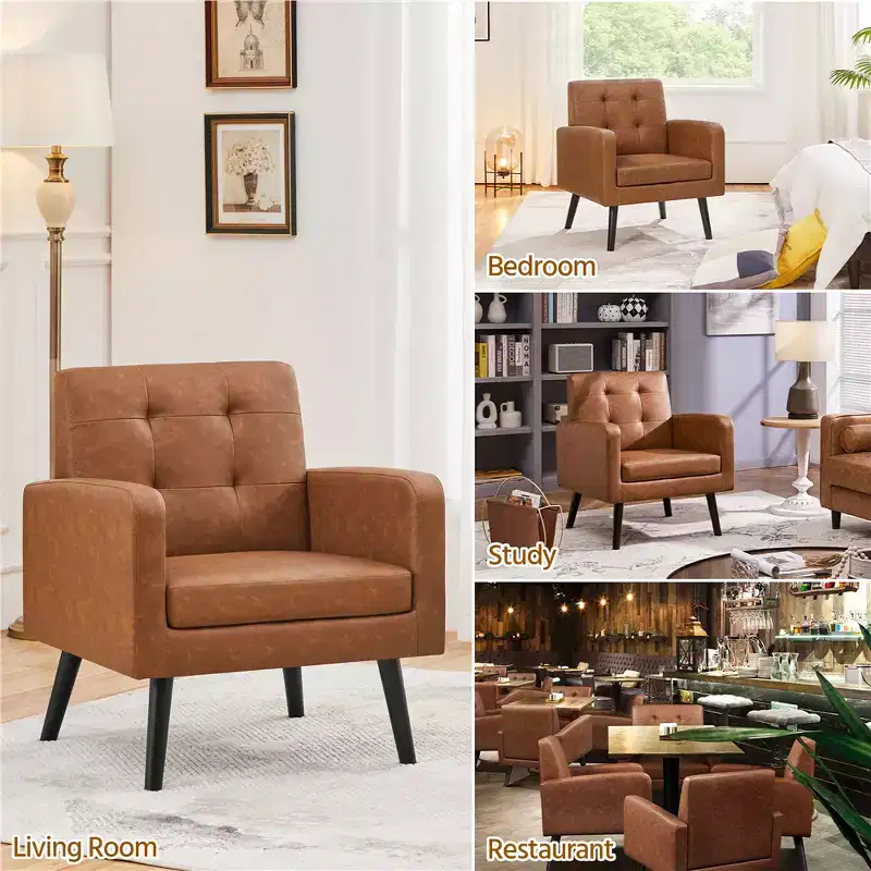 Yaheetech Set of 2 Faux Leather Tufted Back Arm Chair Accent Chair with Solid Wood Legs