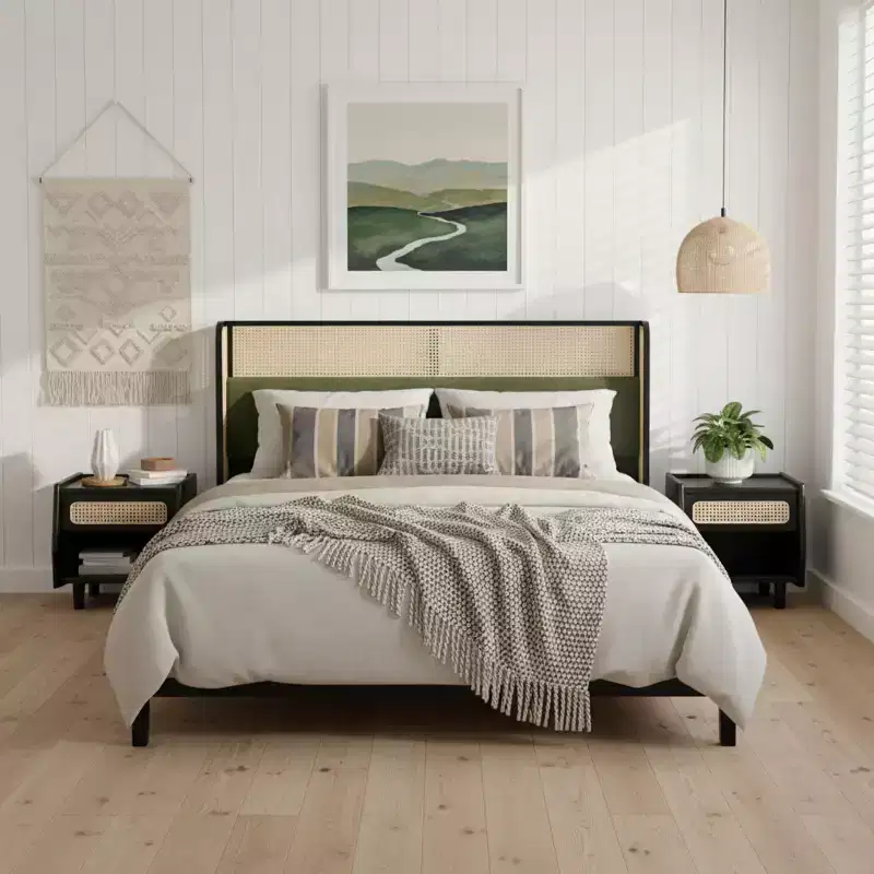 Queen/King Size Platform Bed Frame with Wingback Upholstered Headboard & Sturdy Wood Frame, Bohemian - ModernLuxe