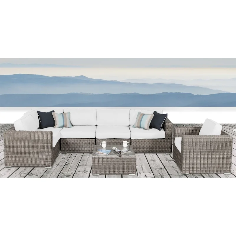 LSI 7 Piece Rattan Sunbrella Sectional Seating Group with Cushions