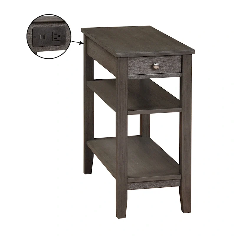 1 Drawer Chairside End Table with Charging Station and Shelves