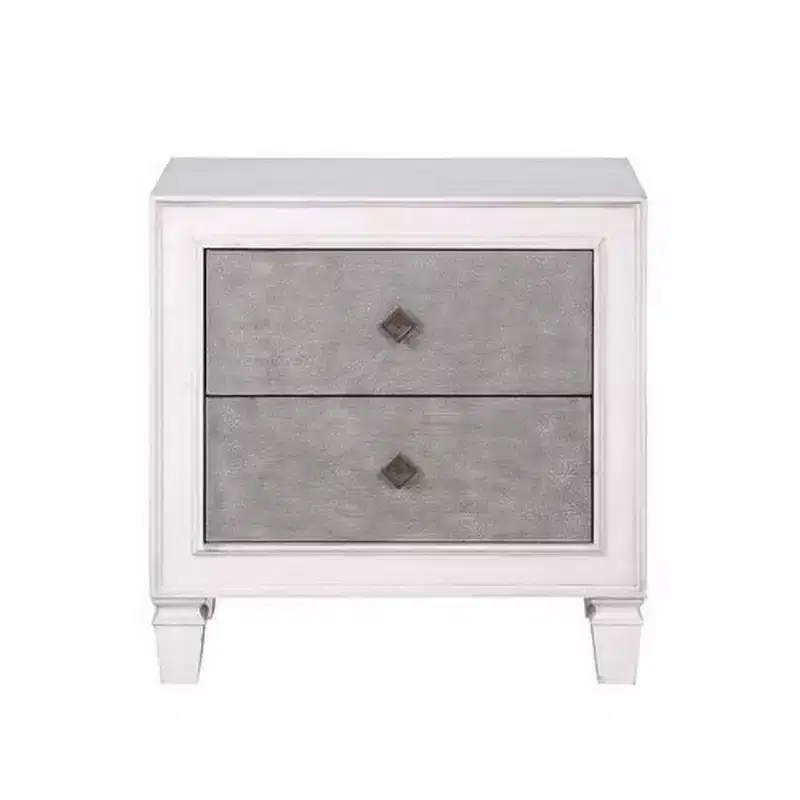 Royal Hampton Nightstand with 2 Drawers and Diamond Handle, Gray