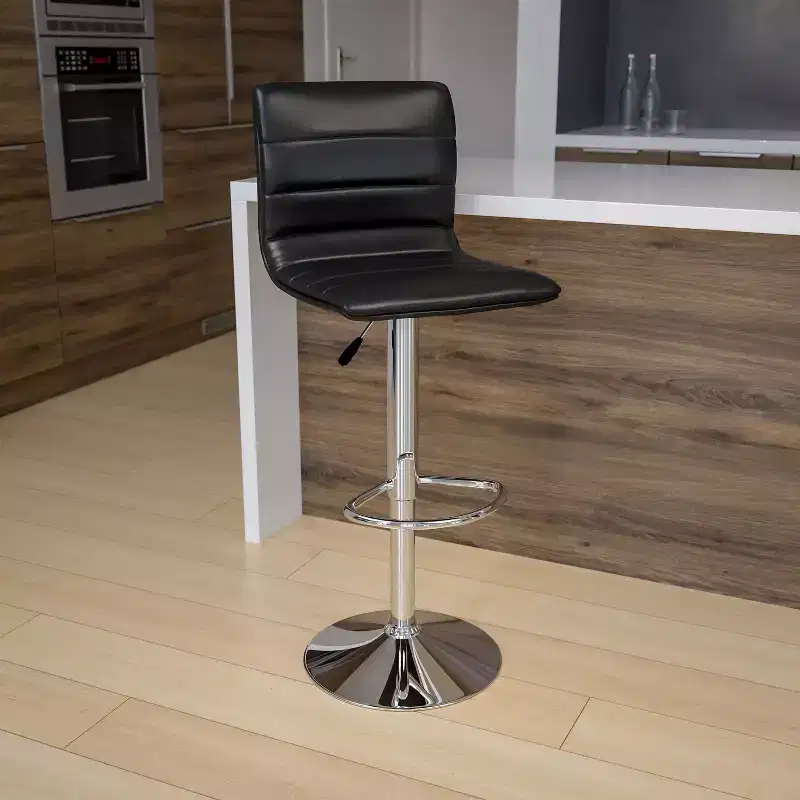 Emma and Oliver Coti Modern Channel Tufted Upholstered Height Adjustable Mid-Back Stool and Pedestal Base with Footrest