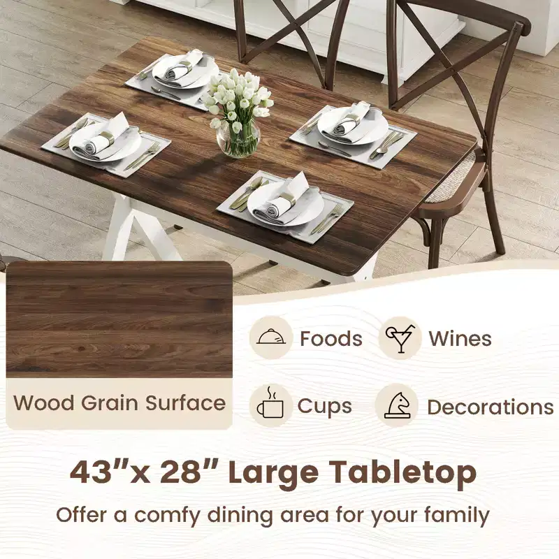 Costway Dining Table w/ X-shaped Frame Wood Grain Texture Tabletop Accent Side Table