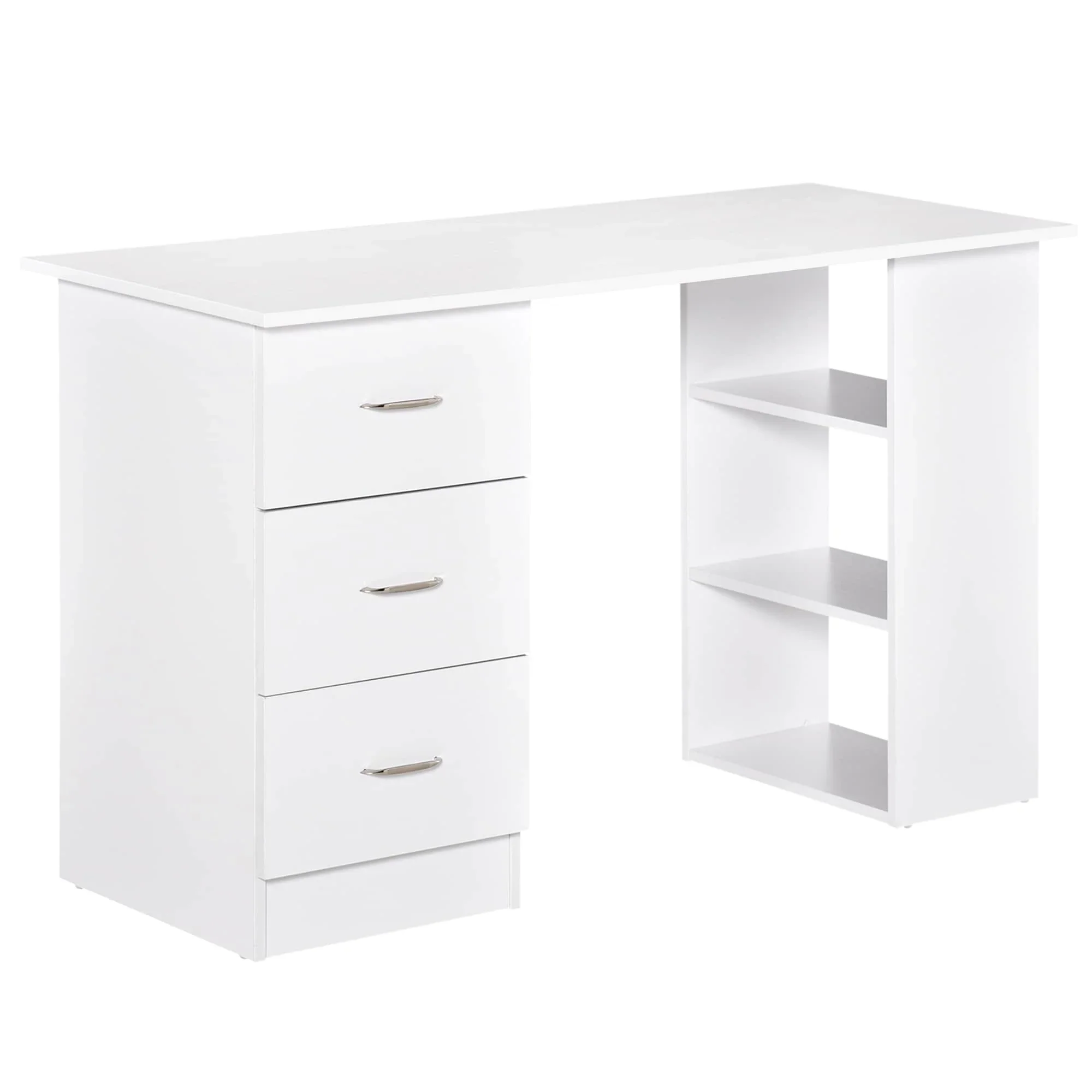 HOMCOM 47 Modern Home Office Computer Desk Bookcase Combo Writing Table Workstation with 3 Drawer and Storage Shelf - White