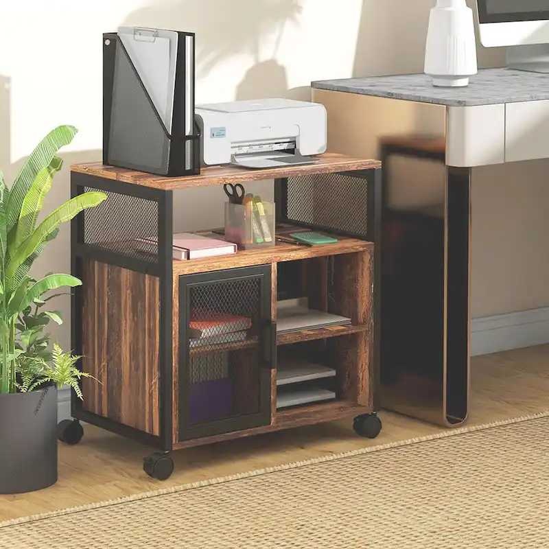 Mobile Printer Stand with Socket & USB Ports