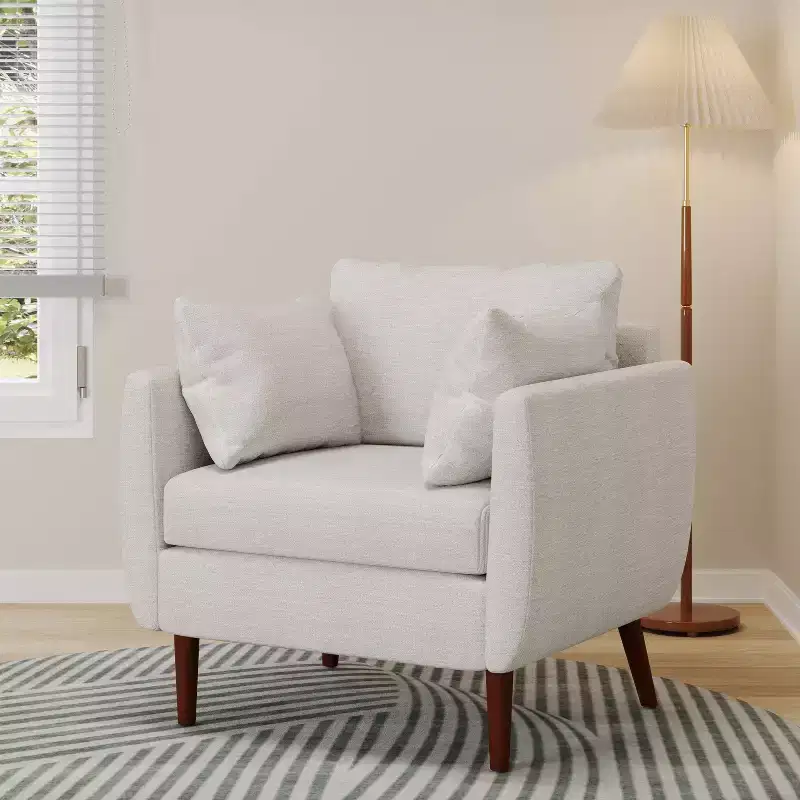 Upholstered Club Chair with 2 Accent Pillows & Birch Wood Legs – 37.5